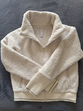 Athleta Ivory Sherpa Zip Pullover Jacket